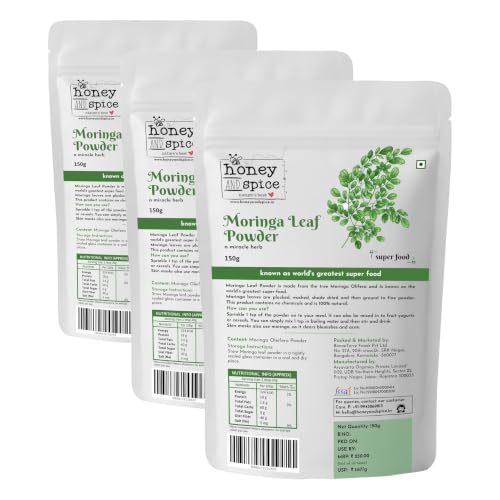 Image of Honey and Spice Moringa Powder (150g) | Paper packaging | Moringa leaves Powder for Immunity, Digestion & Energy (Pack of 3)