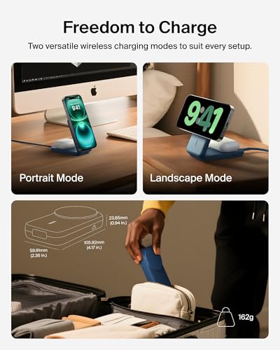 Image of Belkin MagSafe Charger, Compatible 2-in-1 Charging Station, Qi2.2 25W Magnetic Wireless Charger iPhone, Foldable Stand, with 5W USB-C Port, for iPhone 17 /16 /15, Pixel 10, AirPods, 45W Adapter Included