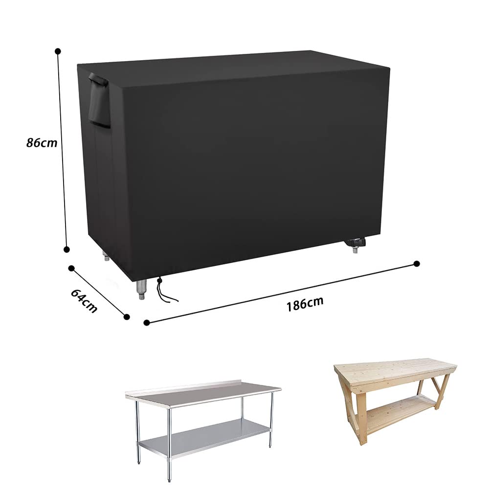 Wodoodporny pokrowiec na stół warsztatowy na zewnątrz – trwały pokrowiec warsztatowy na stoły ze stali nierdzewnej i drewniane 186 x 64 x 86 cm – idealny do ogrodu i grillowania