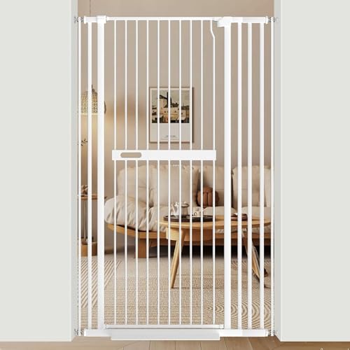 Xifamniy Cancello extra alto per cani e gatti, 155 cm, bianco, in metallo, montaggio a pressione, chiusura automatica, per neonati e bambini piccoli