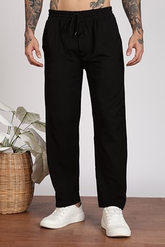 Image of Men's Slim Fit Trouser | Casual Bottoms with Elastic Waist & Drawstring | Soft Stretchable Fabric | Stylish Straight Fit Trousers for Office, Travel & Daily Use