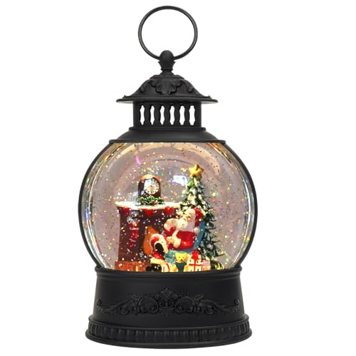 Christmas Snow Globe Water Lantern with Timer and Music, USB and Battery Operated Lighted Led Globe, Santa Snowglobe Table Decorations Indoor for Adults Home Holiday (Santa)