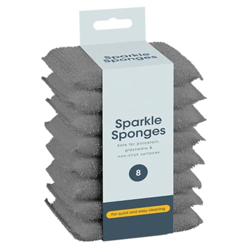 8 - Pack Sparkle Sponges | Non-Scratch Scrubbing Pads for Kitchen & Bathroom Cleaning |Reusable Multi-Purpose Cleaning Sponges, Safe on Glass, Porcelain, Non-Stick Cookware