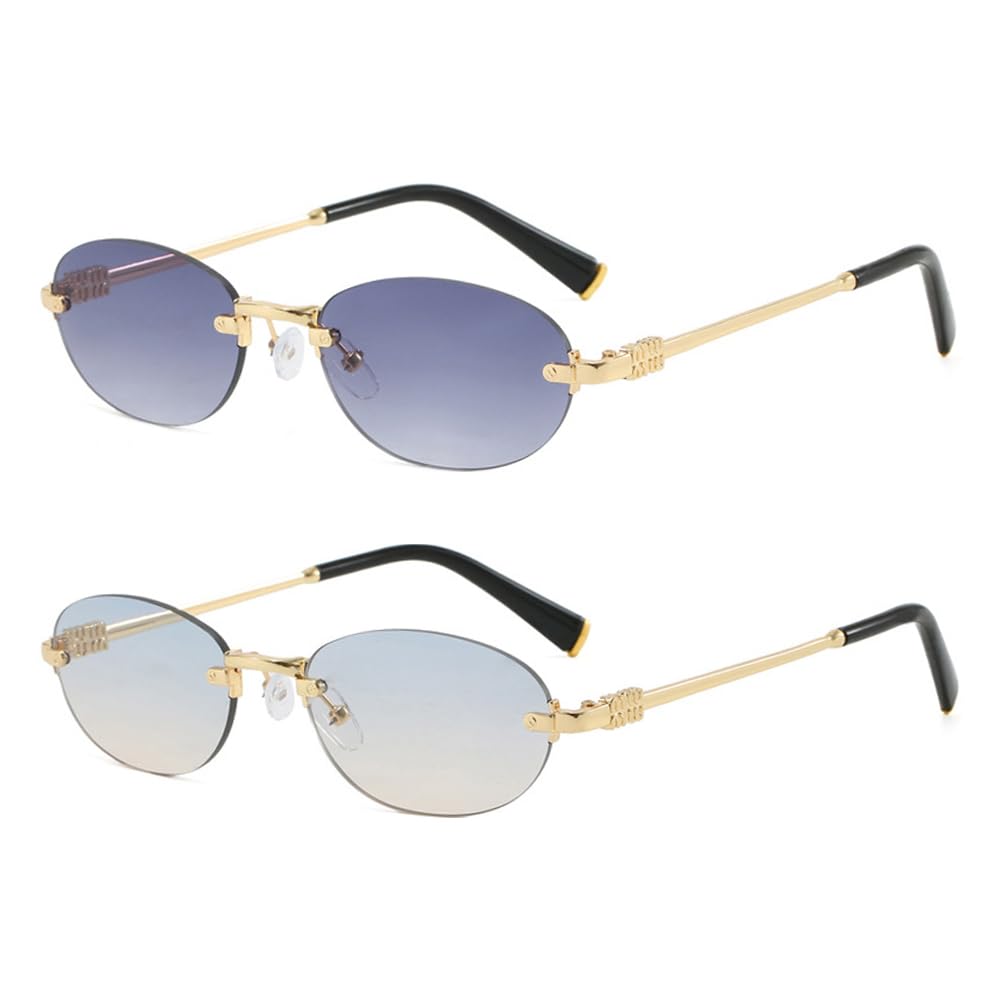 frissin Oval Rimless Sunglasses Womens UV400 Protection Gradient Lenses Gold Metal Temples Luxury Ladies Sun Glasses Minimalist Sunnies Outdoor Street Travel Party Holiday