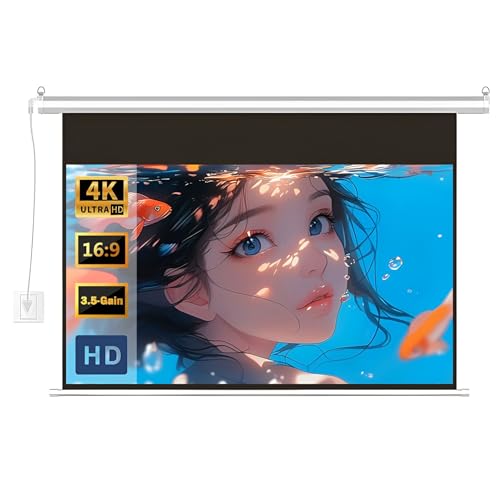 ZIHQRgE 84 Motorized Projector Screen with Remote Control 3.5-Gain 178° Viewing Angle Indoor 16:9 HD Movie Screen, Wall/Ceiling Mounted(84in/16:9)