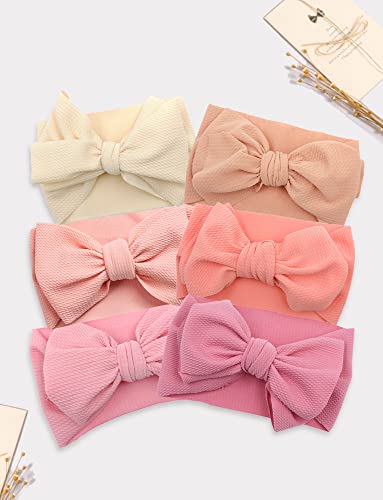 SEAUR - 5 6 Pcs Newborn Baby Beanie Hat Toddler Knot Hats Soft Turban Infant Headwrap Caps with Large Bowknot Double Layer4