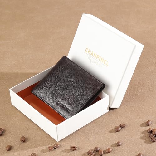 Image of Mens Trifold Leather RFID Blocking Wallet with 2 ID Windows 2 Cash Compartments 6-8 card slots 2-3 inside slots Large Capacity Wallet