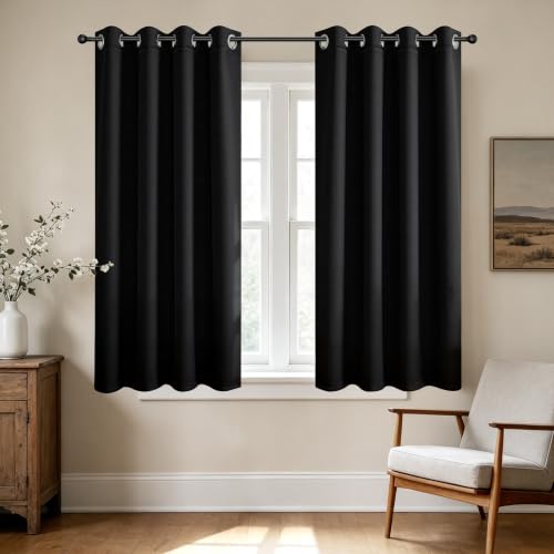 Joydeco Blackout Curtains 63 Inch Length 2 Panels Set, Thermal Insulated Long Curtains& Drapes 2 Burg, Room Darkening Grommet Drapes for Bedroom Living Room Window (Black, W52 x L63 Inch)
