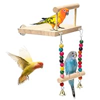 Wellensittich Spielzeug, Vogelspielzeug Wellensittiche mit Glocke Schaukel Holz Vogel Vogelkäfig Zubehör zum Aufhängen Natur Interaktives Sitzbrett für Papageien Finken Sittiche