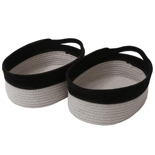Image of JMvicyroam Small Woven Basket, Empty Gift Basket, Black&Grey /2 Pack | Small Gift Basket, Cotton Rope, 12 x 8 x 79 in, Handles, Includes Ribbon and Bag, Birthday Gift Basket