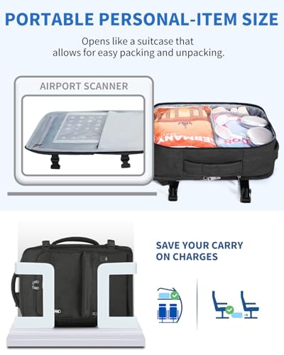 WANDF Travel Backpack For Spirit Airlines Personal Item Bag 18x14x8 with Wet Pocket, 17 Inch Laptop Backpack for Men Women（Black）2