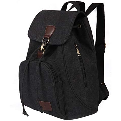 WITERY Backpack Purse for Women- Casual Small Canvas Backpacks with Flap Drawstring, Ladies Multi-Pocket Shoulder Bag Travel Bag for Work Daily Trip Cover