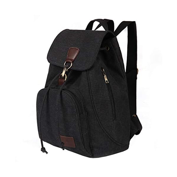 WITERY Backpack Purse for Women- Casual Small Canvas Backpacks with Flap Drawstring, Ladies Multi-Pocket Shoulder Bag Travel Bag for Work Daily Trip