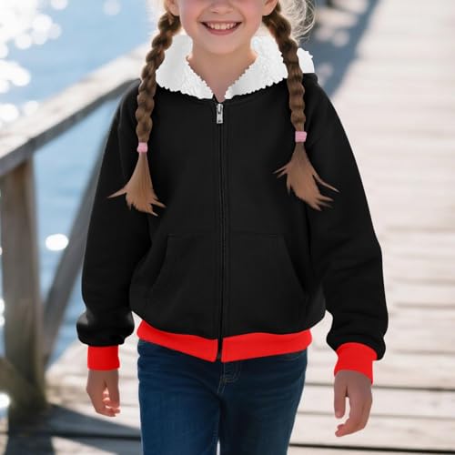 Girls Hoodies Thick Sherpa Lined Fall Jackets Warm Hooded Zip Up Sweatshirts with Pockets Tween Girls Trendy Clothes4