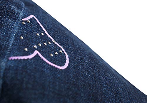KIDSCOOL SPACE Jeans infantil de renda borboleta e flor bordado strass decorativo, Azul, 9-10 anos