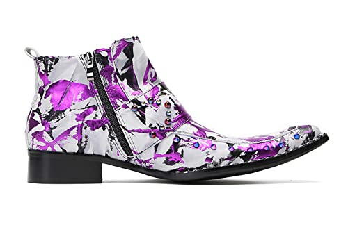 Santimon Mens Chelsea Boots Casual Dress Ankle Boots Genuine Leather Cowboy Boots Colorful Rivets Zipper Buckle Fashion Prom Wedding Tuxedo Party Disco Ballroom Westren Boots for Men3