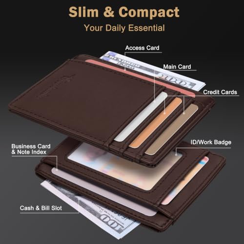 Image of Travelambo Slim Wallet Front Pocket Minimalist Leather RFID Blocking Medium Size