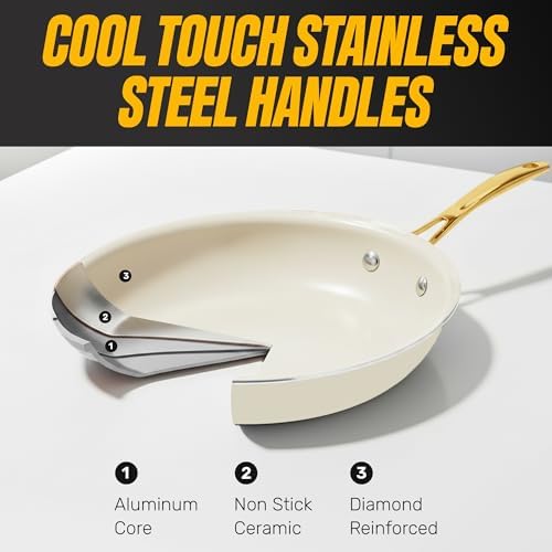 GOTHAM STEEL 14 Inch Frying Pan with Lid, Extra Large Frying Pan Skillet for Family Cooking, Non Toxic Ceramic Nonstick Coating PFOA PFOS Free, Ergonomic Stay Cool Handle, Oven and Diswasher Safe - Thumbnail 3