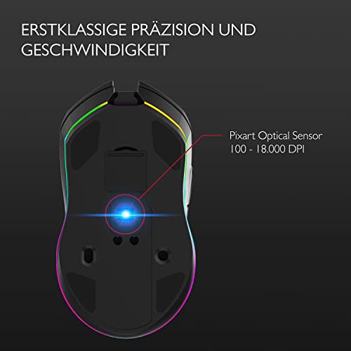 Lioncast LM45 WL kabellose Gaming Maus mit 18.000 DPI