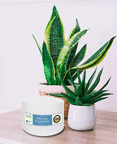 Hyoola White Three Wick Large Candle - 6 X 4.75 Inch - Unscented Big Pillar Candles - 104 Hour - European Made #TOP6