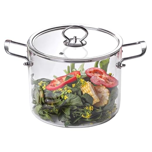 Pentola in vetro con coperchio, pentola trasparente da 4 litri con doppio manico in acciaio inox, pentole in vetro resistente al calore per cucinare pasta, tagliatelle, latte e cuocere a fuoco lento