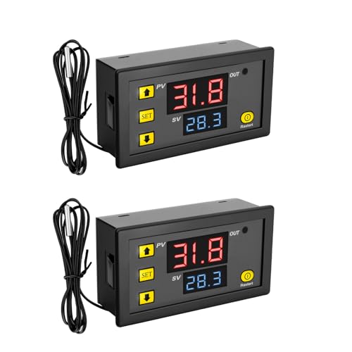 QIQIAZI W3230 Digitaler Temperaturregler 110V-220V AC, Temperaturschalter LED-Display Thermostat-Schalter mit NTC 10K-Sensor, Temperaturbereich -50℃ bis 110℃（2 Stück ）