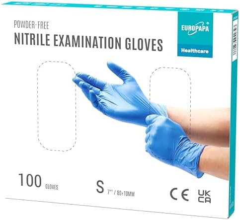 EUROPAPA® Rękawiczki jednorazowe z nitrylu, 100 sztuk, bezpudrowe, bezlateksowe rękawiczki do badań, niesterylne (S, błękit oceanu)