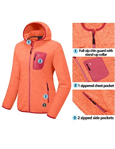 Little Donkey Andy Women's Lightweight Warm Polar Fleece Running Jacket Hooded Full-Zip Thermal Coat Hiking Travel Casual Orange Xs #TOP4