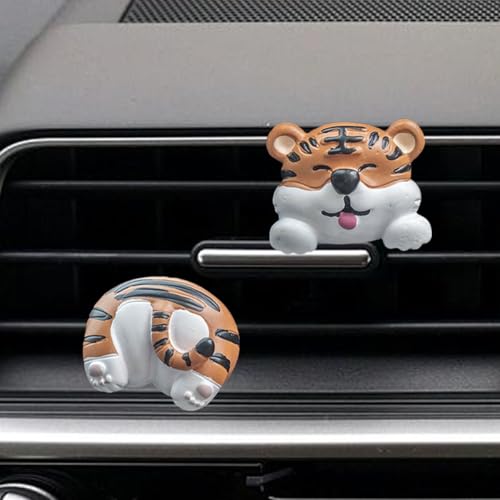 GAOLAOSY 2PCS Tiger Head and Tail Car Air Vent Clip, Cute Animal Vehicle Dashboard Air Vent Trim Clips, Creative Automotive Interior Diffuser Decoration Accessories for Women Men (Tiger)