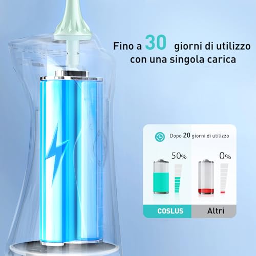 Coslus Idropulsore Dentale Portatile: 300Ml Irrigatore Orale Senza Fili, 4 Modalità Idropulsore Dentale, Vincitore Del Test 30 Giorni, Facile Da Usare, IPX7 Impermeabile, Verde - 7