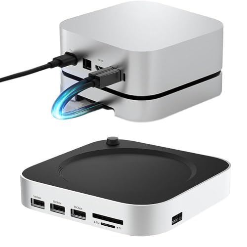 For Mac Mini M4 ハブ & スタンド SSD+USBデュアルチャネル搭載 1000MB/s 6つのUSB 3.2 10Gbpsインターフェース搭載 SDTF3.0カードリーダー搭載 最大容量4TBの2280 NVMe SSDの取り付け for Mac Mini M4対応