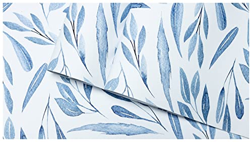 Haokhome 93199 Modern Peel And Stick Wallpaper Blue Branches With Leaves Removable Vinyl Self Adhesive Contactpaper 17.7In X 9.8Ft #TOP7