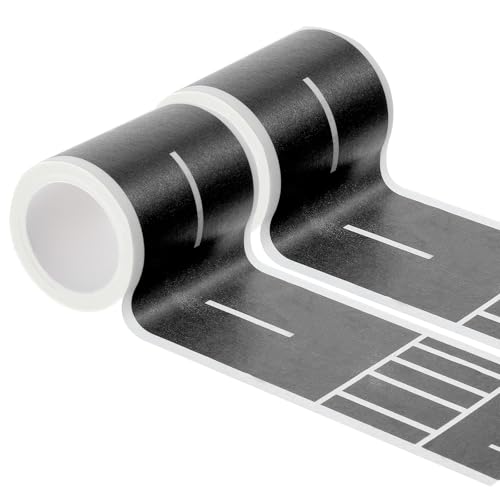 Heclia Straße Washi Tape 2 Rollen Fahrbahn-Klebeband abnehmbare Auto-Straßen-Klebeband-Aufkleber 45,7 m Rückstandsfrei Haftet auf Flachen Oder Gebogenen Oberflächen für Renn- und Party-Dekoration