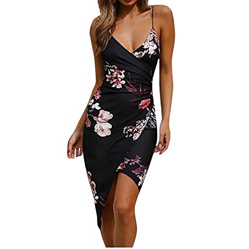 VENMO Vestidos Mujer, Vestidos de Fiesta Cortos de V culleo Mujer,Vestido de Playa Camisola sin Mangas de impresión Sexy de Las Nalgas para Mujeres (Negro, S)