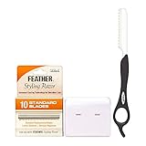 Feather - Standard Styling Razor Kit – Ergonomic 7.25 inch Black Razor Handle, 11 Guarded Replacement Blades & Metal Disposable Case – Japanese Stainless Steel - Made in Japan