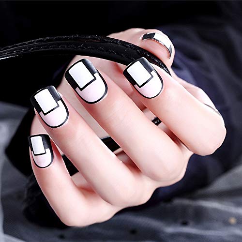Gel Glam 24 Nails,Frosted Short Fashion False Nails (Geometric patterns AL299#)