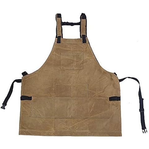 Luchuan Waterproof Waxed Canvas Working Tool Apron with Many Tool Pockets Workshop Woodworking Apron (26.5inch x 26.5inch) Cover