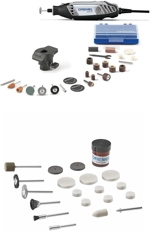 Dremel 3000-1/24 Variable Speed Rotary Tool Kit + Dremel 726-01 Cleaning & Polishing Rotary Tool Accessory Kit with Storage Case, 20-Piece Set - Includes Buffing Wheels, Polishing Bits, and Compound