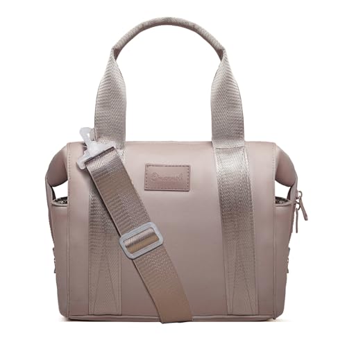 Omanmoli Insulated Lunch Bag Lunch Box for Women Large Neoprene Crossbody Lunch Tote Bag Cooler Bag for Work Picnic Travel with Adjustable Shoulder Strap(Grey Apricot)