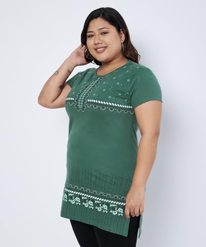 Image of Women Printed Cotton Tshirt with Side Slits & Pocket