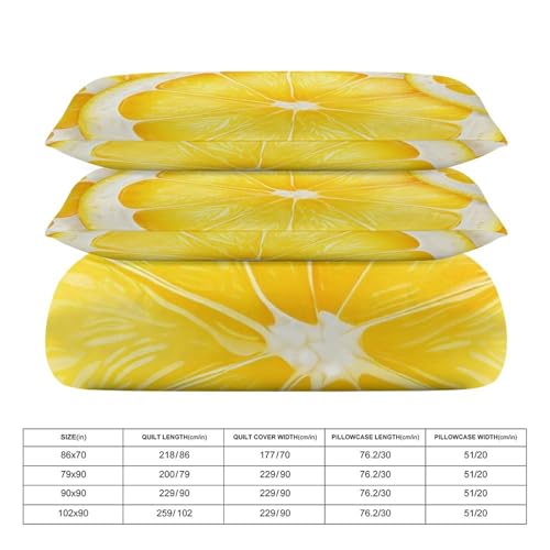 Housse de couette citron 3 pièces avec 2 taies d'oreiller ultra douces pour grand lit