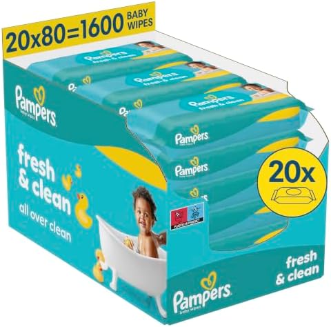 Pampers Fresh Clean Feuchttücher, 1600 Baby Feuchttücher
