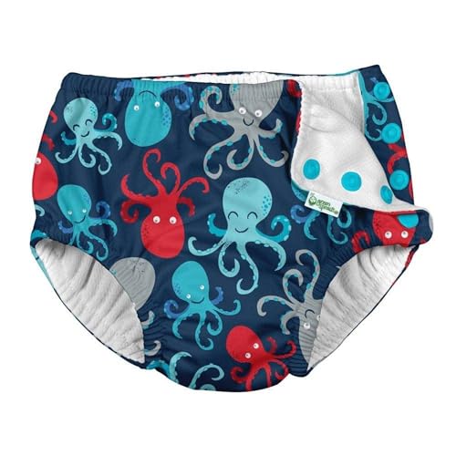 i Play. Baby Boys Snap Reusable Absorbent Swimsuit Diaper, Navy Octopus, 18mo