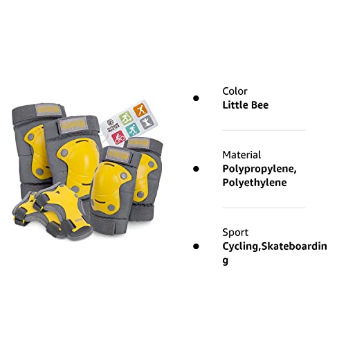 Outdoormaster Kids/Youth Protective Gear - Knee Pads Elbow Pads Wrist Guard 6-In-1 Set For Bike, Roller Skating, Skateboard, Inline Skating, Hover Board,Penny Board - Little Bee - S #TOP7