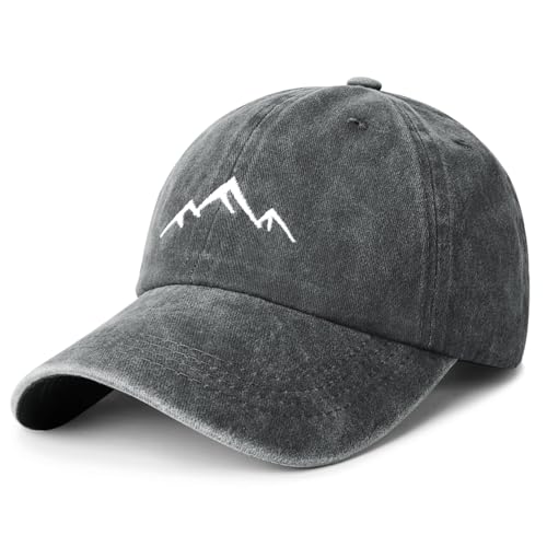 Eoslya Baseball Cap Mens - Peak Embroidery Classic Washed Vintage Relxed Dad Cap Adjustable Summer Sun Hat Sports Strapback Cap for Men Outdoor UK, Mountain-Grey, One Size