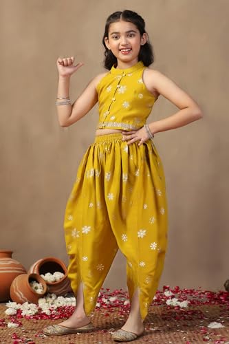 Image of Fashion Dream Girls Roman Silk Foil Printed Ethnic Suit Set|Kids Kurta & Dhoti|Kurti & Palazzo Set