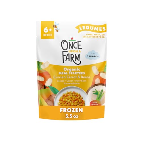 Once Upon a Farm Frozen Organic Baby Food Mango Carrot Navy Bean & Coconut Butter with Turmeric Plant-Rich Meal 3.5 Ounce