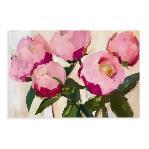 Impression sur toile fleurs pivoines roses décoration murale 61x91cm