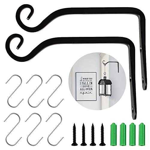 Symeton Blumenampel Halterung, Erweiterte Version, 2 Pack, Schwarz, 15x10cm, Eisen Wandhaken Können auch zum Aufhängen von Vogelhäuschen, Laternen, Windspielen und Anderen Gartendekoration