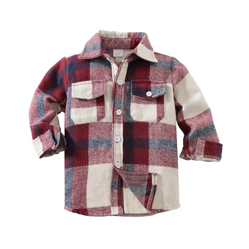 WOLBAY Kids Toddler Boys Girls Button Down Shirt Long Sleeve Boys Flannel Plaid Shirts Shacket 12 Months- Size 7